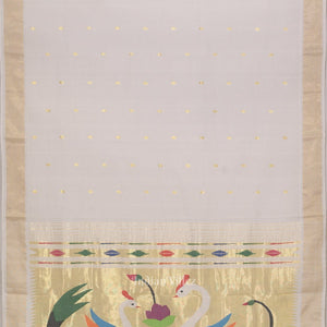 White Golden Butta Design Cotton Paithani Saree