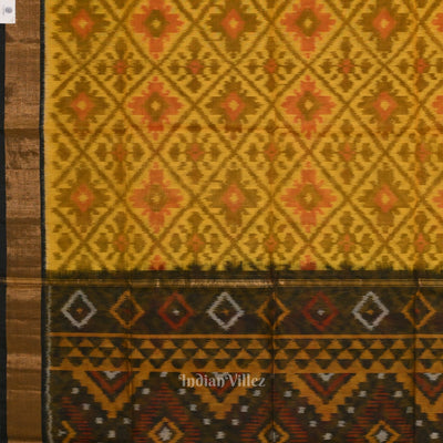 Yellow Black Pochampally Ikat Sico (Silk & Cotton) Saree with Zari Border