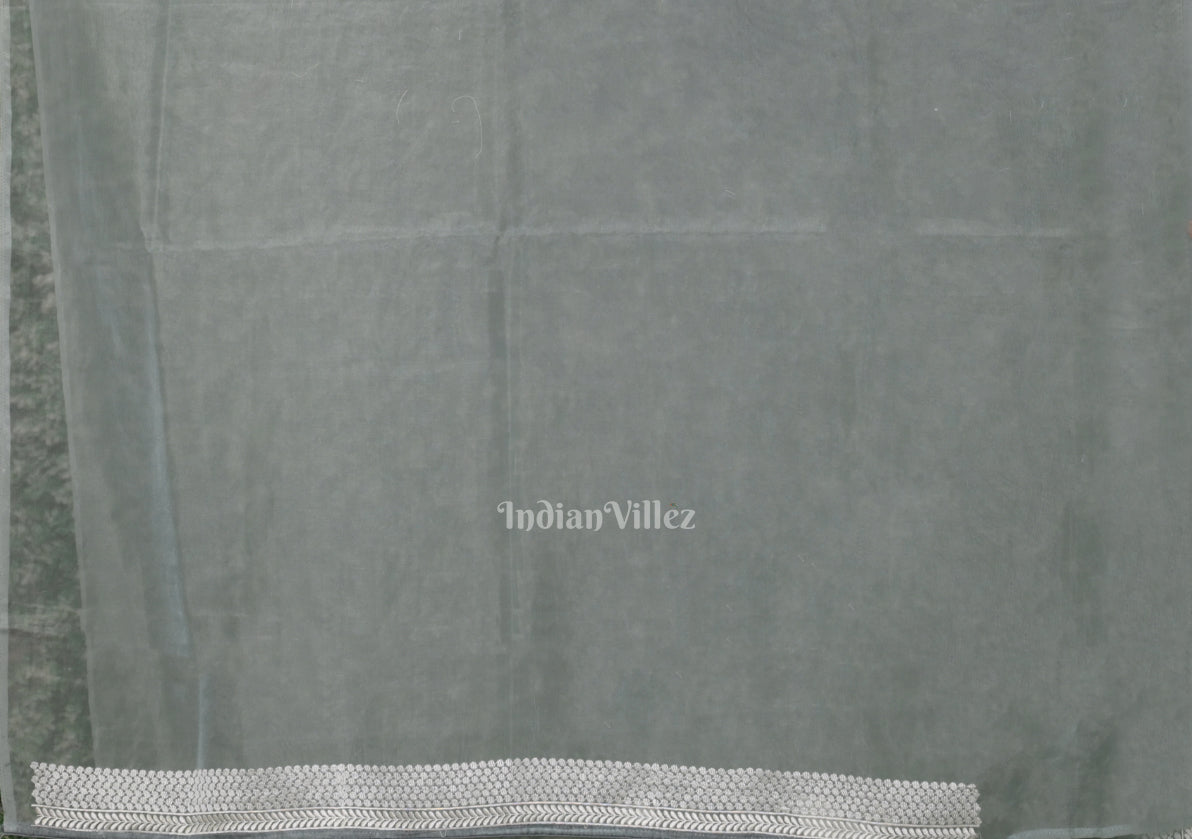 Light Blue Parsi Gara Floral Motif Hand Embroidered Saree