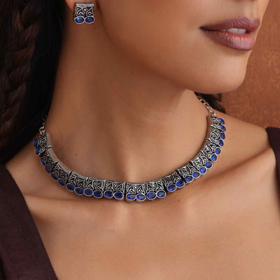 trueBrowns Silver Tone Beaded Necklace Set
