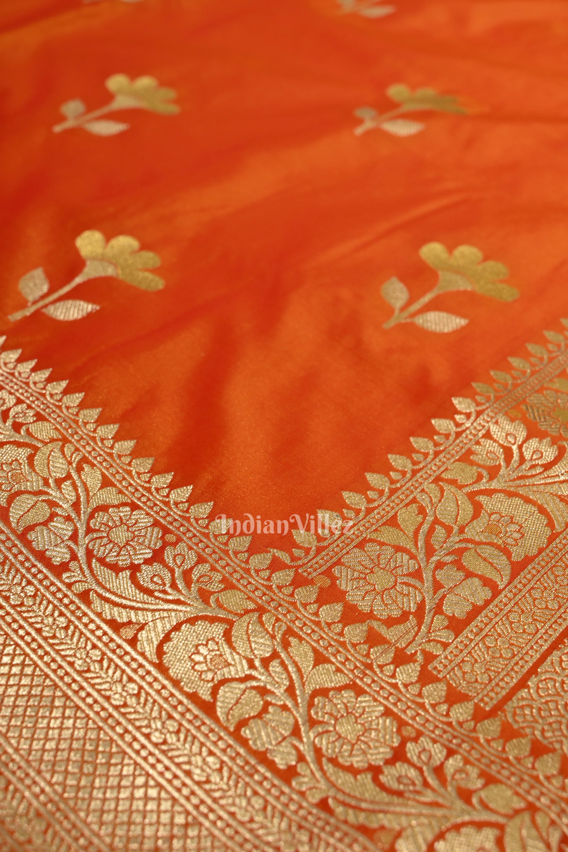 Bridal Orange Yellow Soft Pure Mashru Satin Silk Banarasi Saree