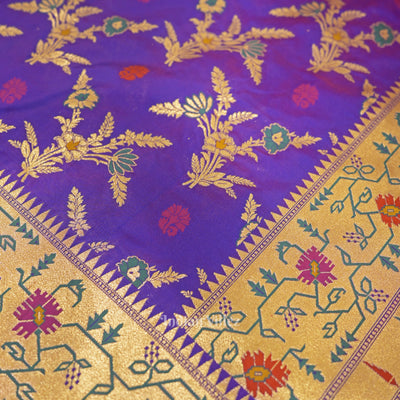 Purple Dual Tone Meenakari Banarasi Katan Silk Saree With Paithani Border and Pallu
