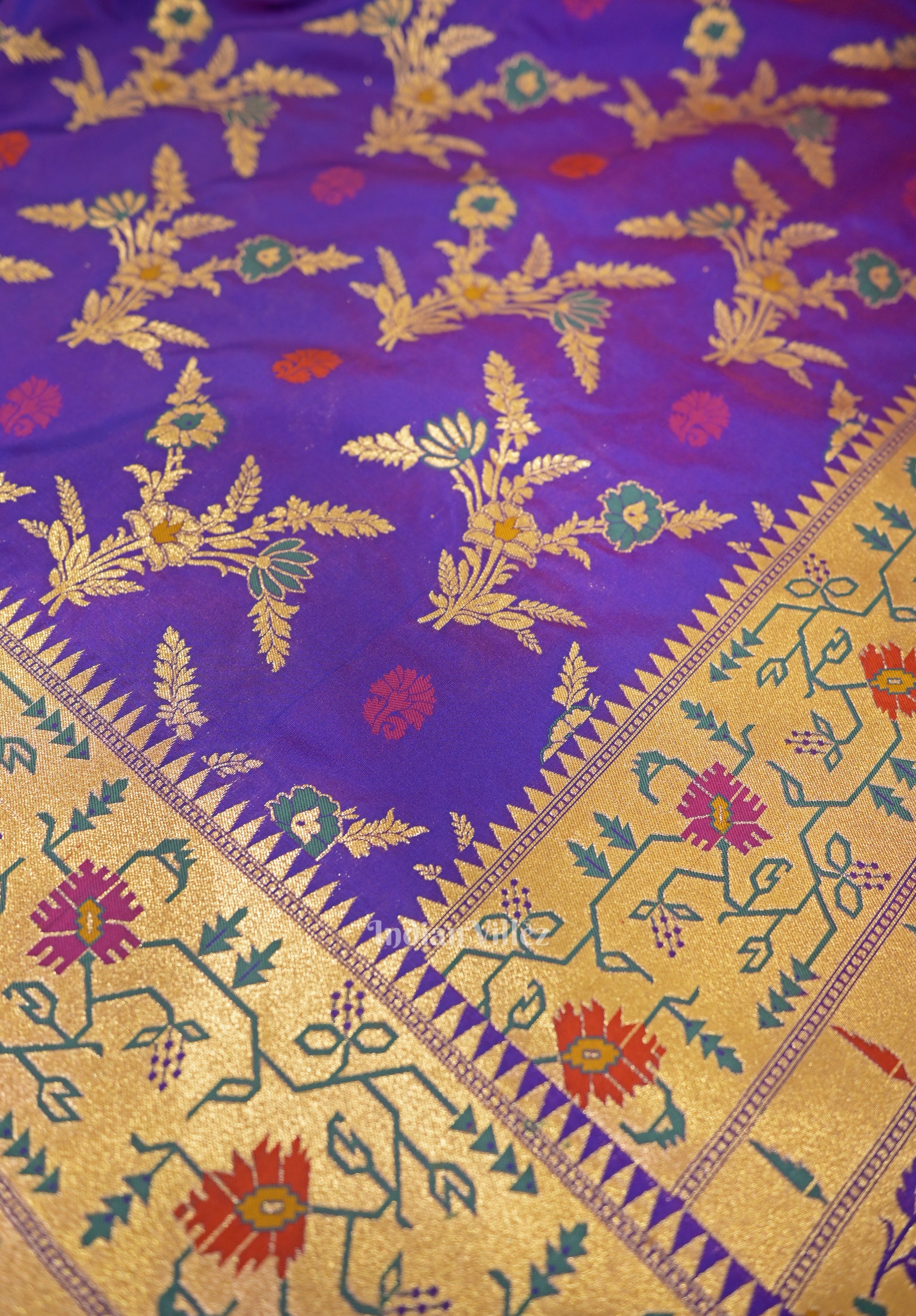 Purple Dual Tone Meenakari Banarasi Katan Silk Saree With Paithani Border and Pallu