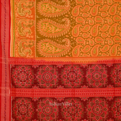 Mehendi Green Red Sambalpuri Pure Cotton Saree