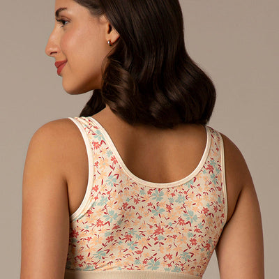 Easy Slip-On Non-Padded Non-Wired Cotton Bra - Daisy Print