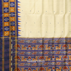 White Butta Design Pasapali Border Odisha Ikat Khandua Silk Saree