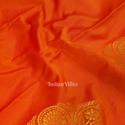 Deep Orange Pure Brocade Kanjivaram Silk Saree