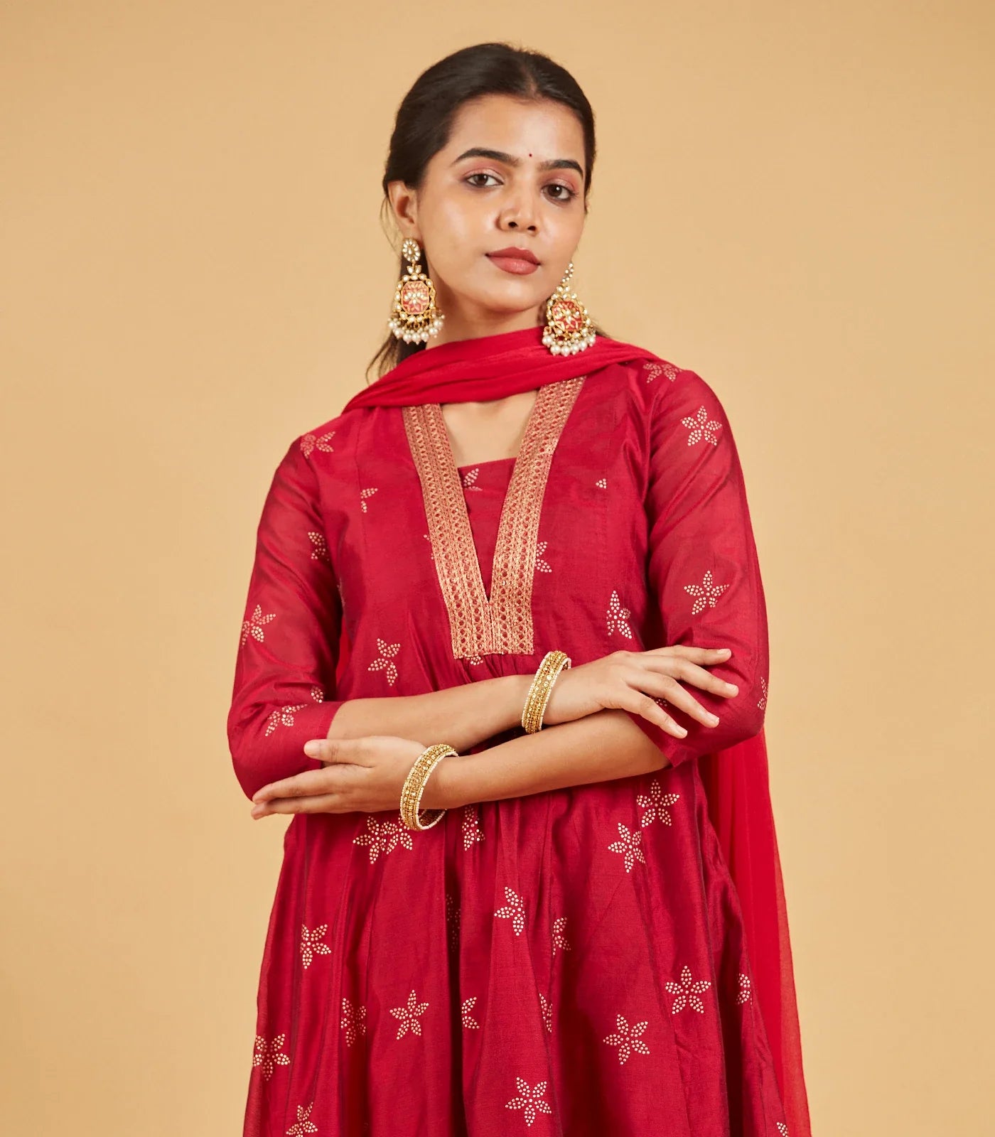 Magenta Red  Festive Kurta Set With Matching Dupatta