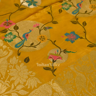 Mustard Yellow Tussar Khaddi Georgette Banarasi Saree