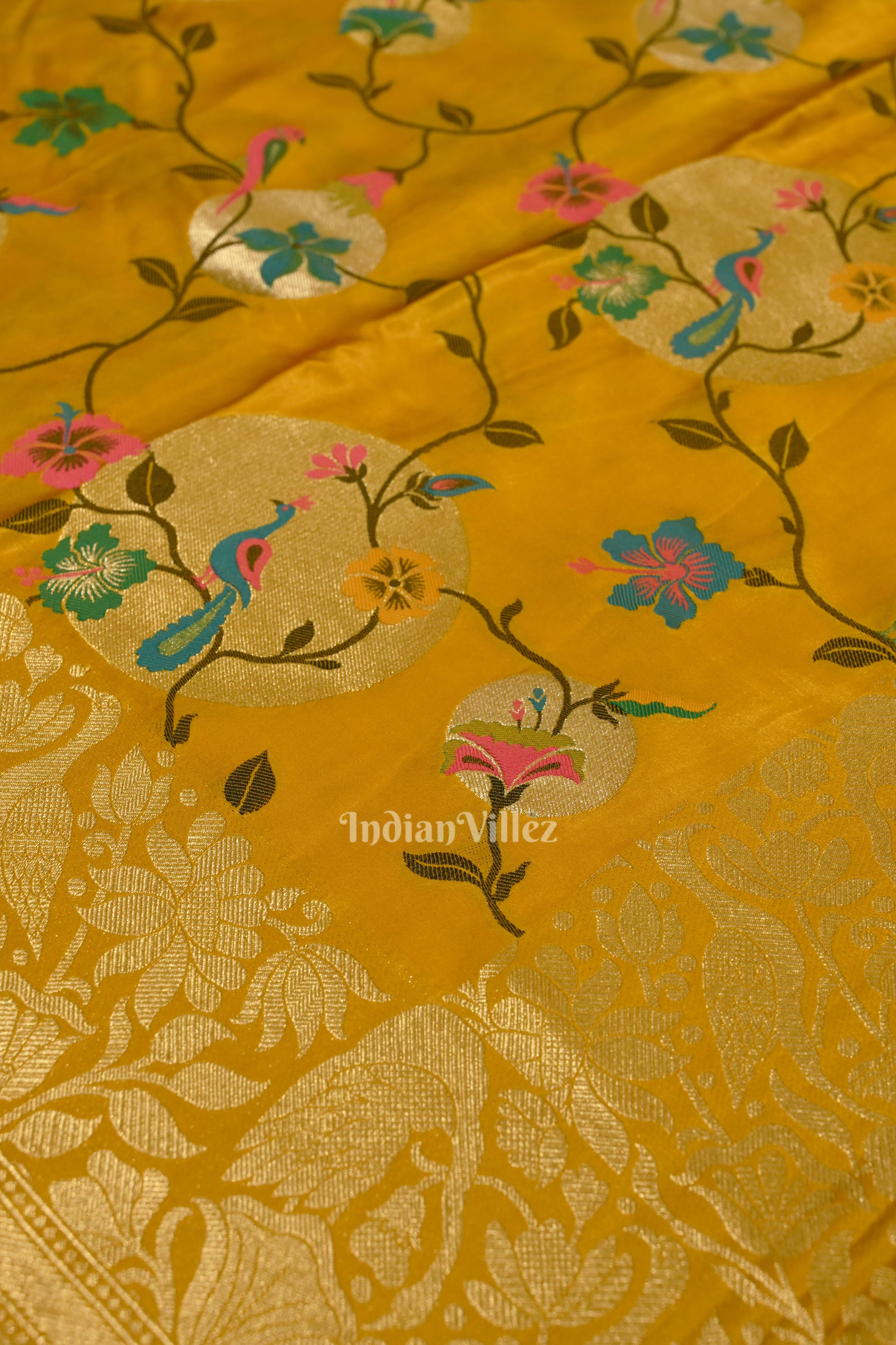 Mustard Yellow Tussar Khaddi Georgette Banarasi Saree