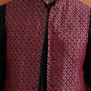 trueBrowns Men's Dark Purple Cotton Dobby Nehru Jacket