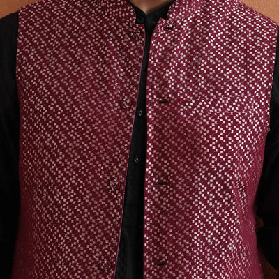 trueBrowns Men's Dark Purple Cotton Dobby Nehru Jacket
