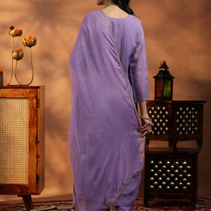 Lavender Embroidered Organza Straight Suit With Dupatta