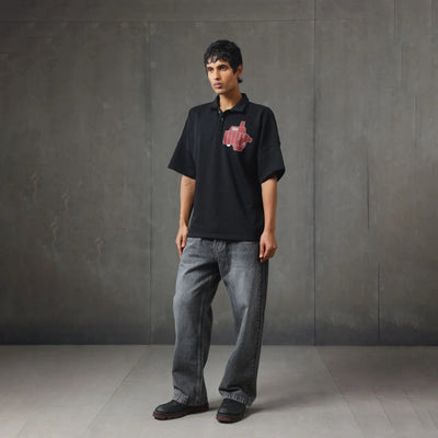 ALMOST GODS | ASSEMBLAGE BOXY POLO { BLACK
