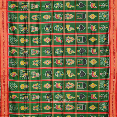 Green Nabakothi  Odisha Ikat Khandua Silk Saree with Nartaki Pallu