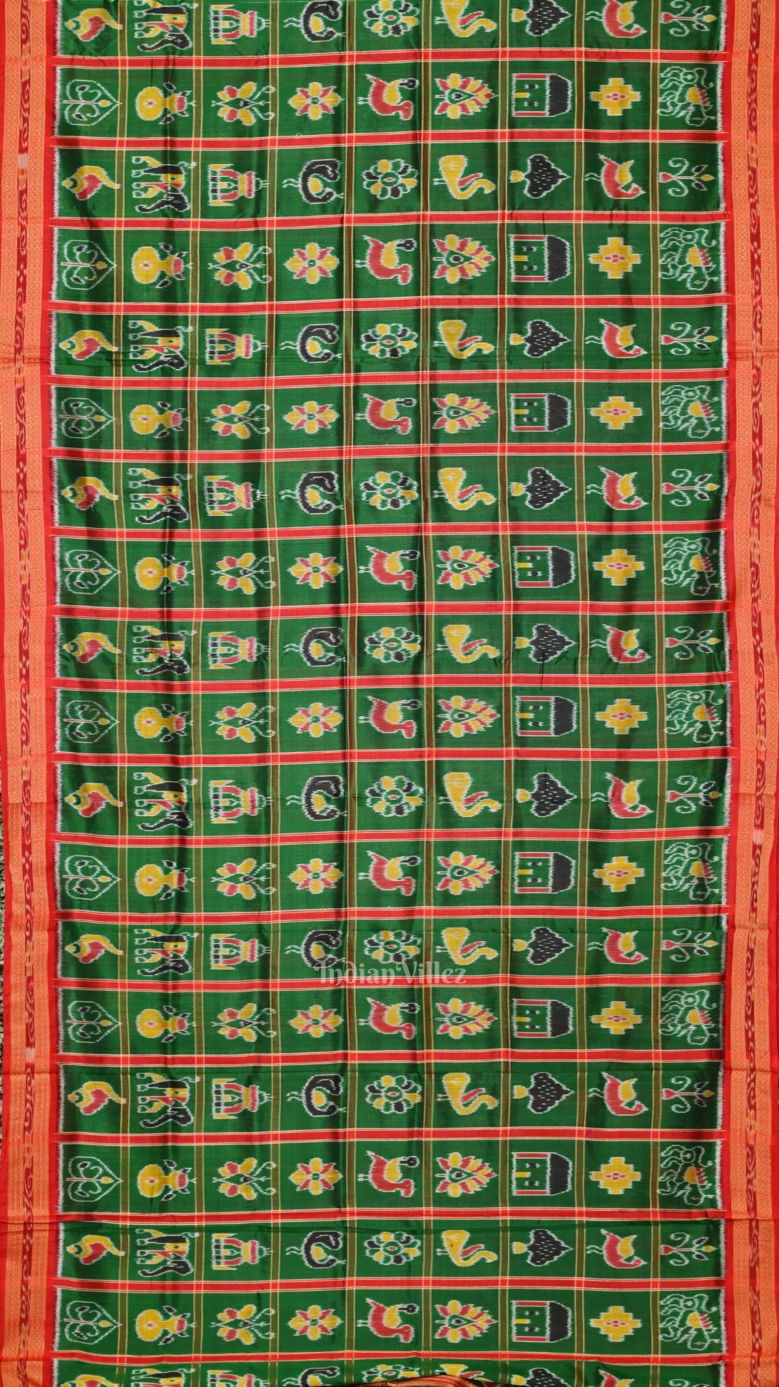 Green Nabakothi  Odisha Ikat Khandua Silk Saree with Nartaki Pallu