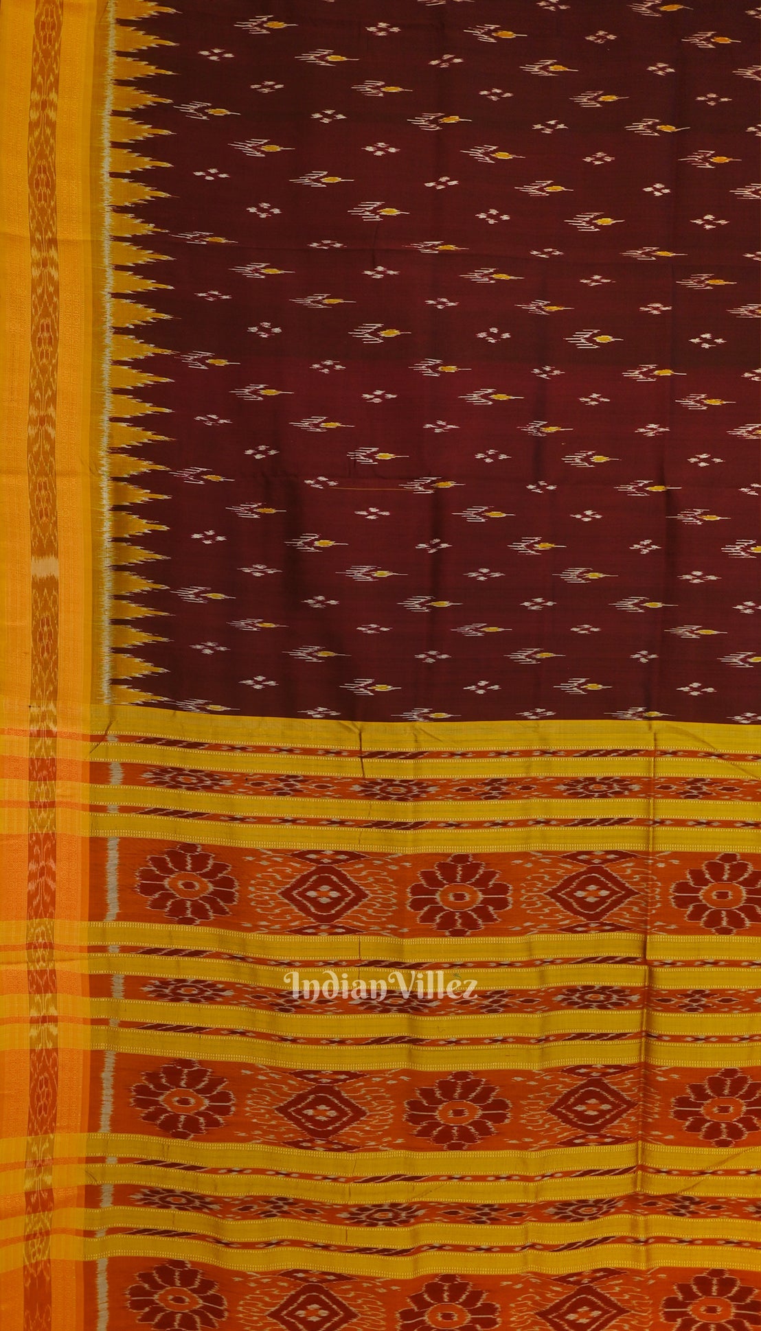 Maroon With Mustard Yellow Mayur Chandrika Khandua Silk Saree