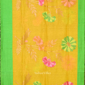 Exclusive Yellow Green Floral Theme Tissue Banarasi Silk Saree