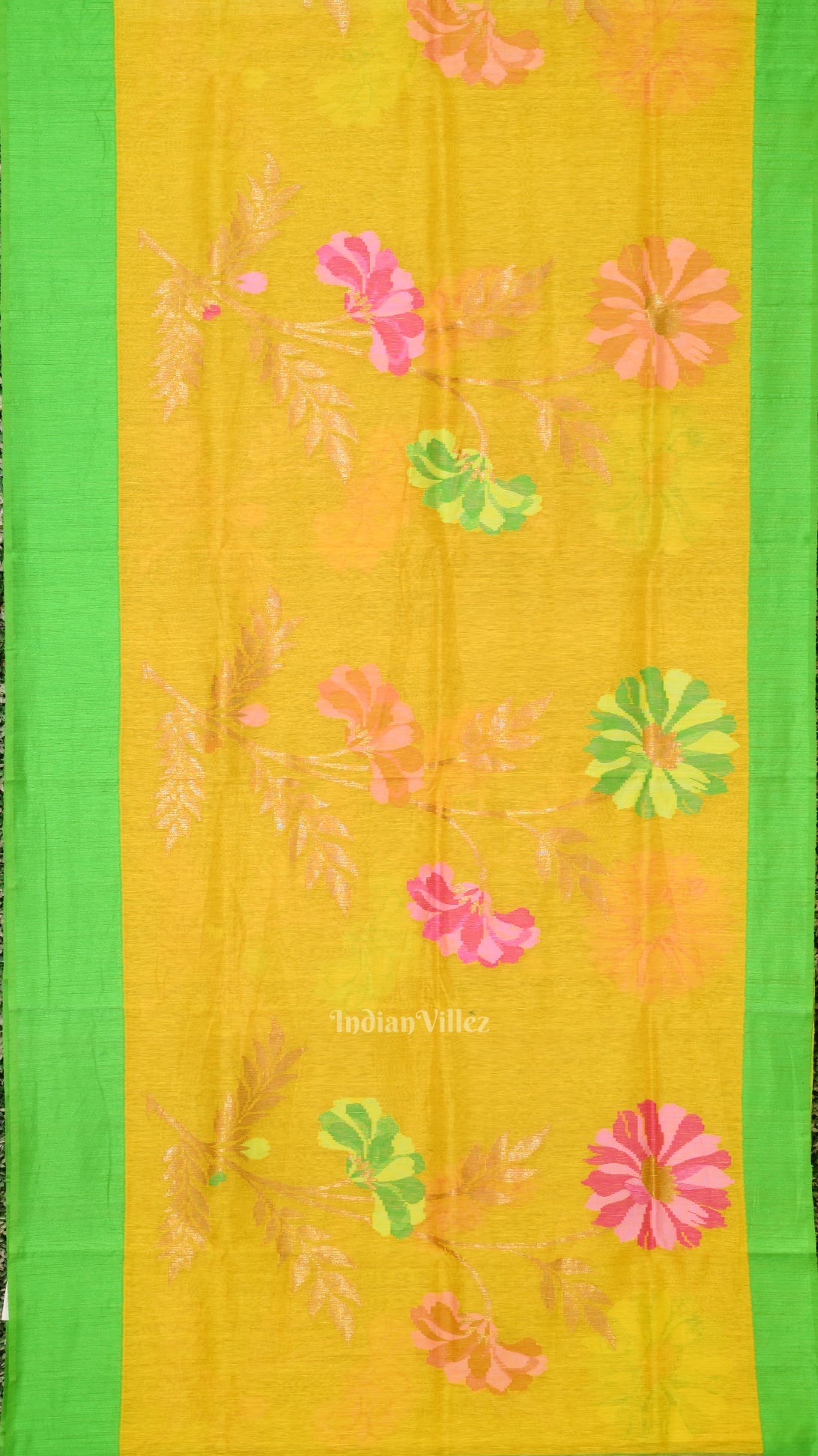 Exclusive Yellow Green Floral Theme Tissue Banarasi Silk Saree