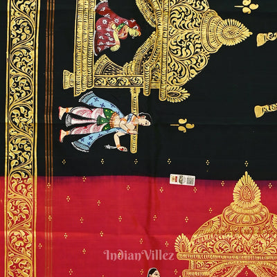 Bright Green with Red Doli Barat Theme Hand-Painted Pattachitra Saree