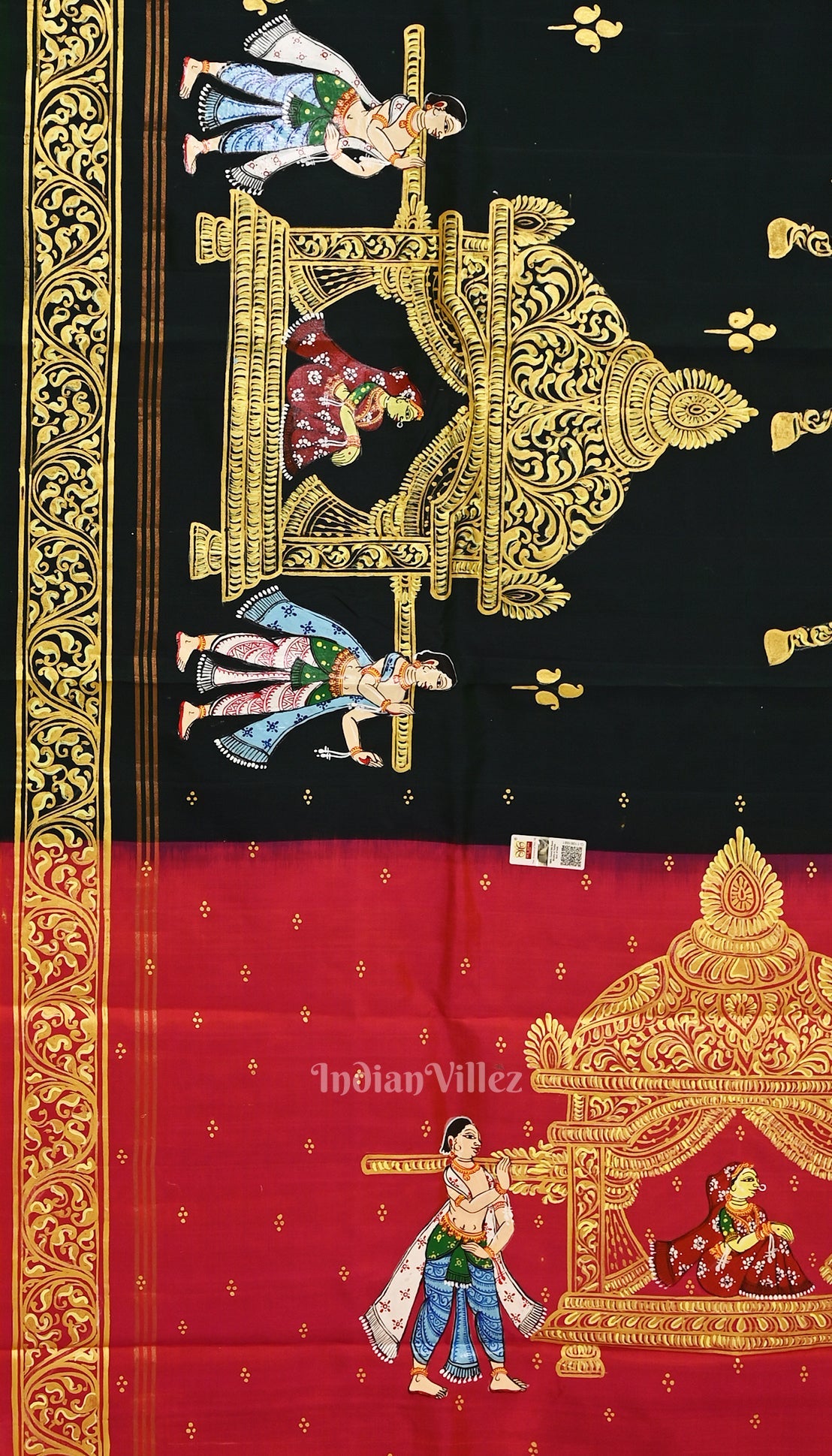 Bright Green with Red Doli Barat Theme Hand-Painted Pattachitra Saree