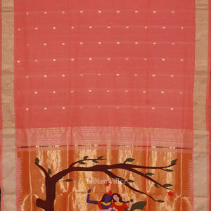 Peach Butta Design Cotton Paithani Saree