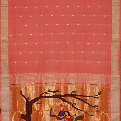 Peach Butta Design Cotton Paithani Saree