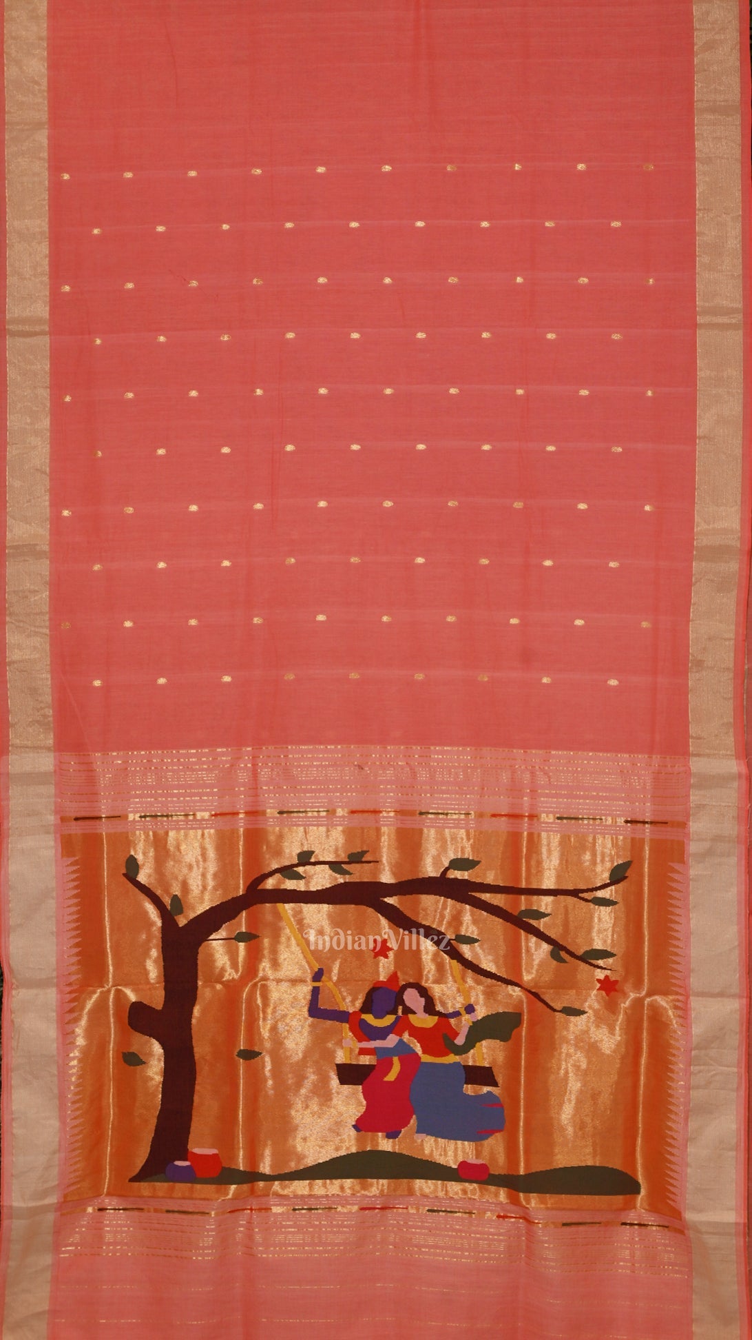 Peach Butta Design Cotton Paithani Saree