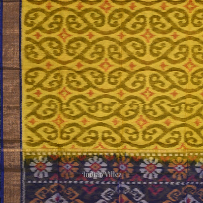 Yellow Blue Pochampally Ikat Sico (Silk & Cotton) Saree with Zari Border