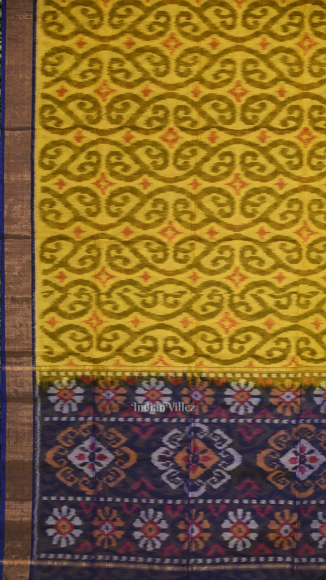 Yellow Blue Pochampally Ikat Sico (Silk & Cotton) Saree with Zari Border