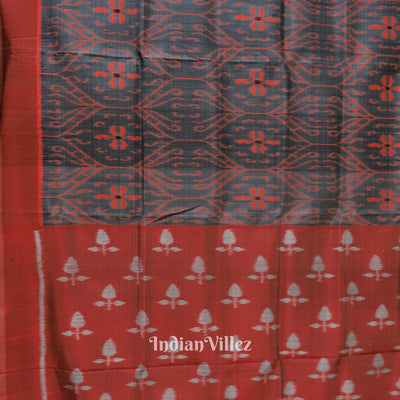 Ash Red Floral Theme Odisha Ikat Contemporary Silk Saree