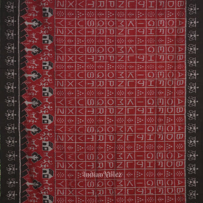 Maroon Black English Alphabet Odisha Sambalpuri Pure Cotton Saree