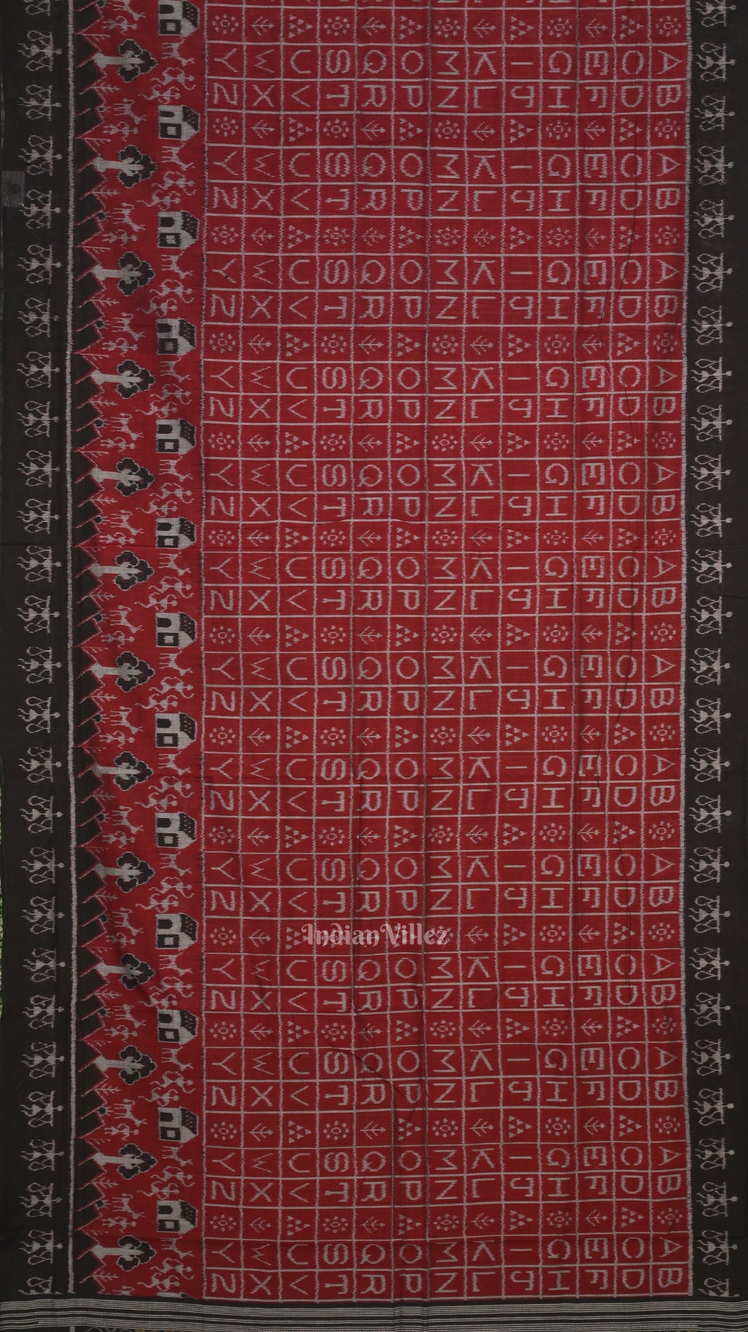 Maroon Black English Alphabet Odisha Sambalpuri Pure Cotton Saree