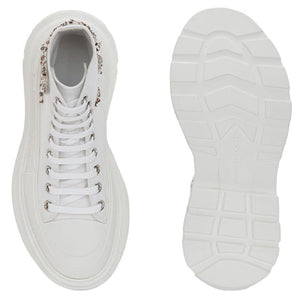Alexander Mcqueen Tread Slick Boot White Silver Crystal (Women'S)