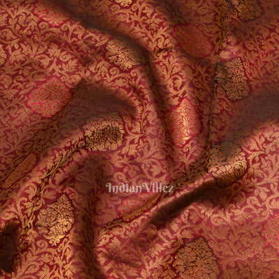 Deep Maroon Pure Brocade with Golden Broder  Bridal Kanjivaram Silk Saree