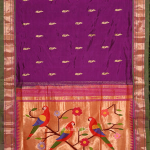 Purple Peacock Butti Paithani Silk Saree