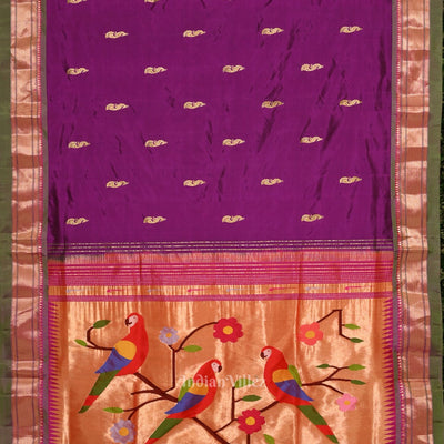 Purple Peacock Butti Paithani Silk Saree