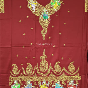 Maroon Nartaki Theme Pattachitra Kurti Cotton Dress Material