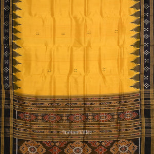 Yellow Black Border Pasapali Odisha Ikat Khandua Silk Saree