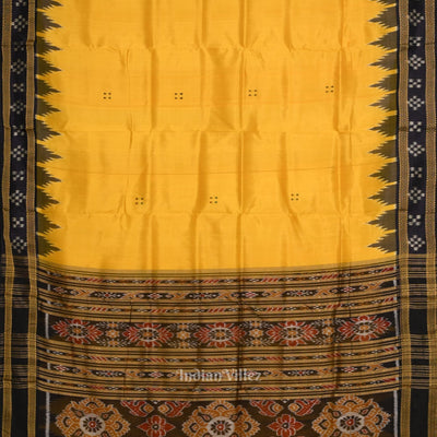Yellow Black Border Pasapali Odisha Ikat Khandua Silk Saree