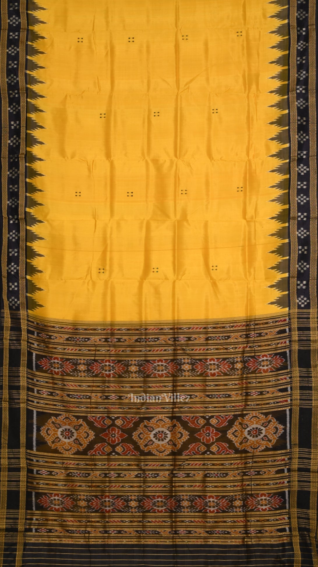 Yellow Black Border Pasapali Odisha Ikat Khandua Silk Saree