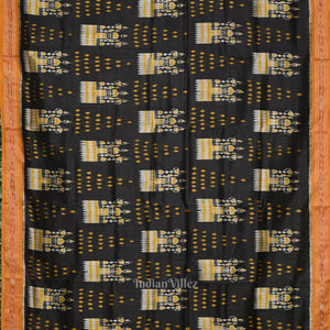Black Mustard Yellow Tribal Theme Odisha Ikat Khandua Silk Saree