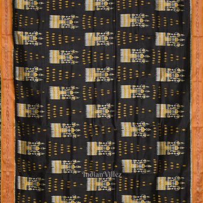 Black Mustard Yellow Tribal Theme Odisha Ikat Khandua Silk Saree