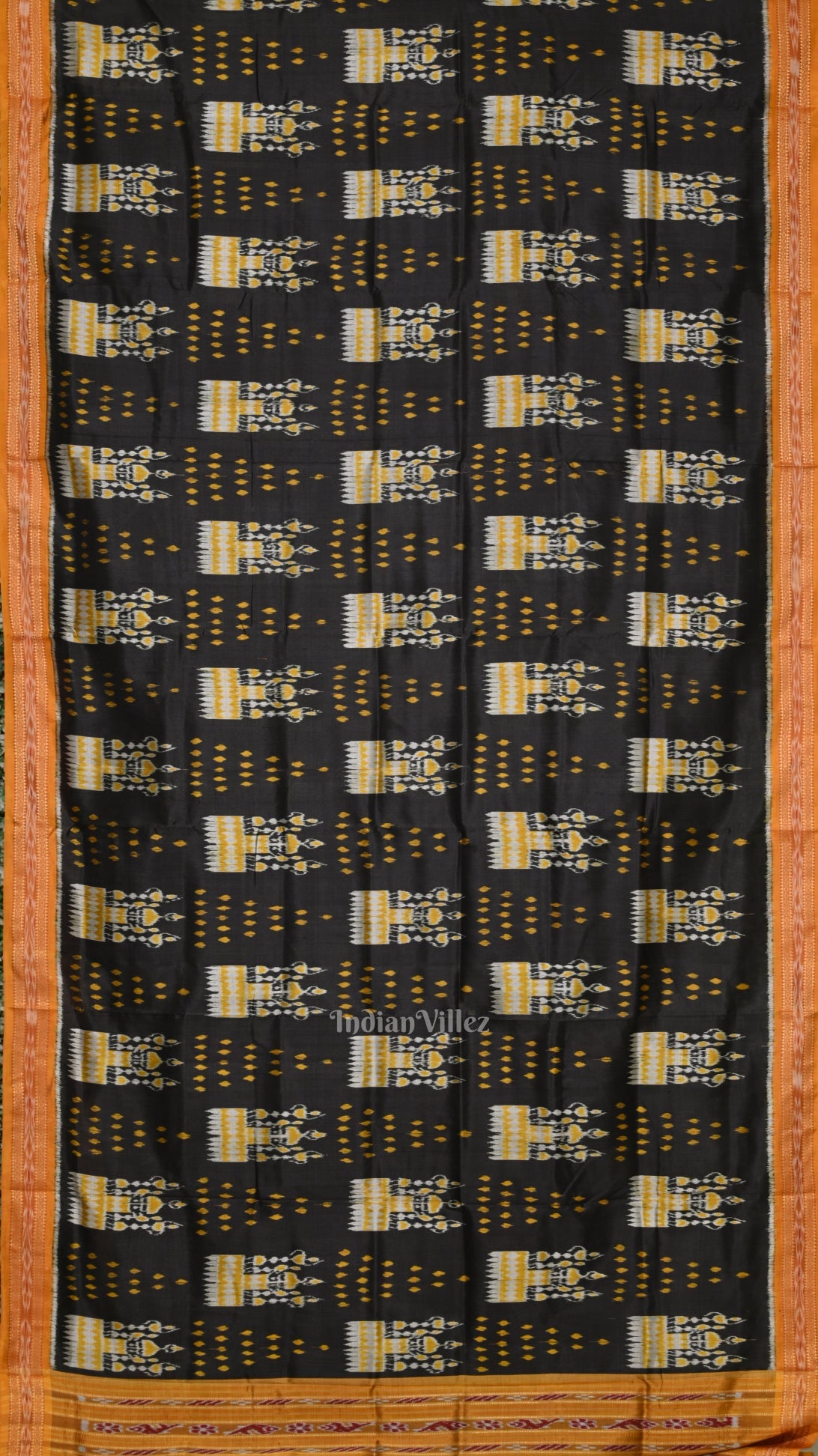 Black Mustard Yellow Tribal Theme Odisha Ikat Khandua Silk Saree