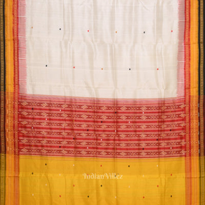 White with Multi Color Kathiphera Odisha Ikat Khandua Silk Saree