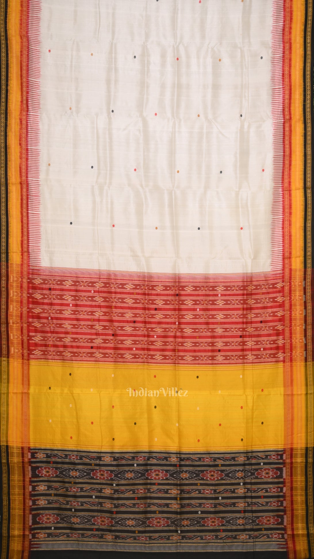 White with Multi Color Kathiphera Odisha Ikat Khandua Silk Saree