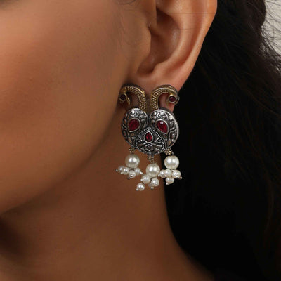 trueBrowns Silver Gold Tone Peacock Stud Earrings