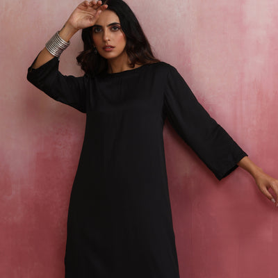 trueBrowns Black Modal Round Neck Kurta Co-ord Set