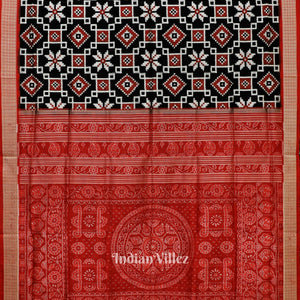 Black Red Odisha Ikat Pure Sambalpuri Silk Saree