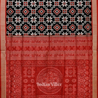 Black Red Odisha Ikat Pure Sambalpuri Silk Saree